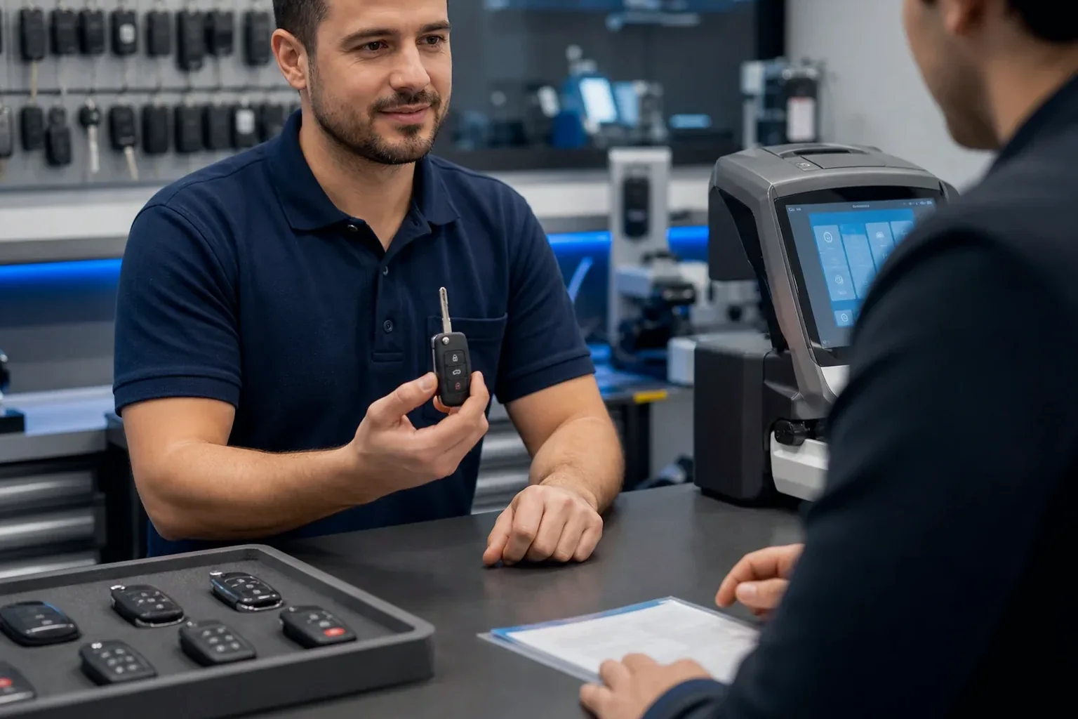Chaveiro fabricando uma chave codificada em Trindade.